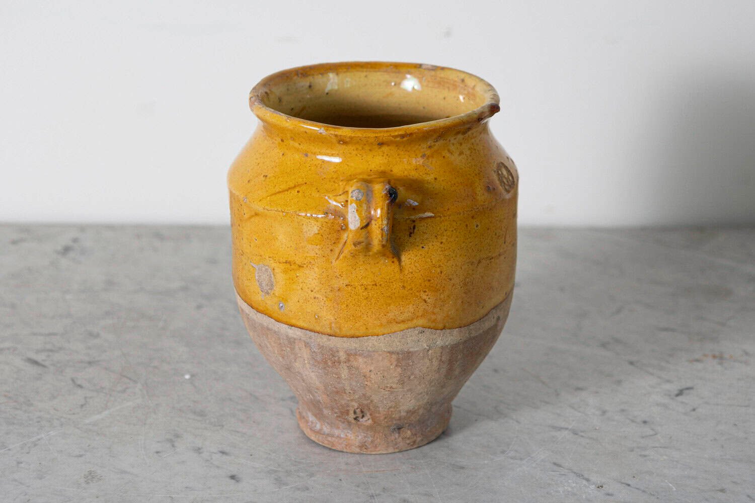 French 19th Century Country Glazed Confit Pot with Ochre Yellow Glaze - JAA