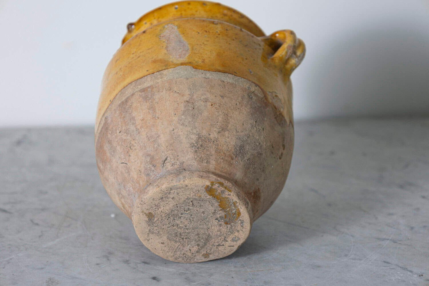French 19th Century Country Glazed Confit Pot with Ochre Yellow Glaze - JAA
