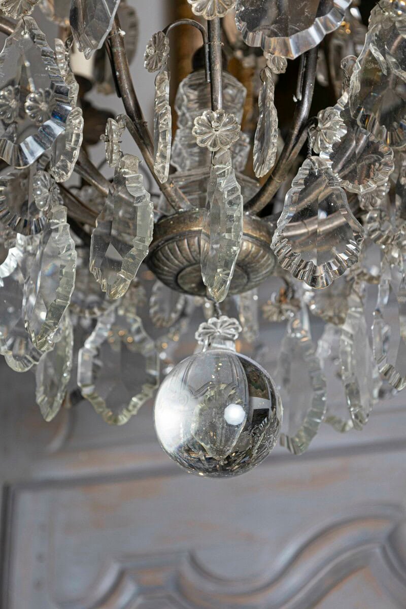 French 1890s Eight-Light Crystal Chandelier with Bronze Armature and Obelisks - JAA