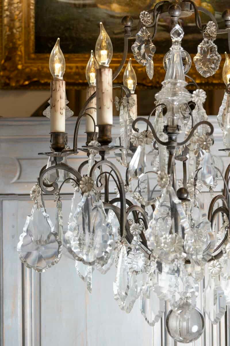 French 1890s Eight-Light Crystal Chandelier with Bronze Armature and Obelisks - JAA