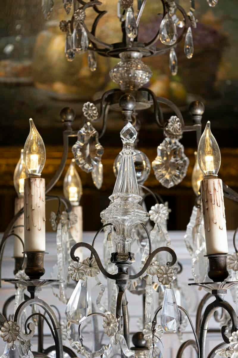 French 1890s Eight-Light Crystal Chandelier with Bronze Armature and Obelisks - JAA
