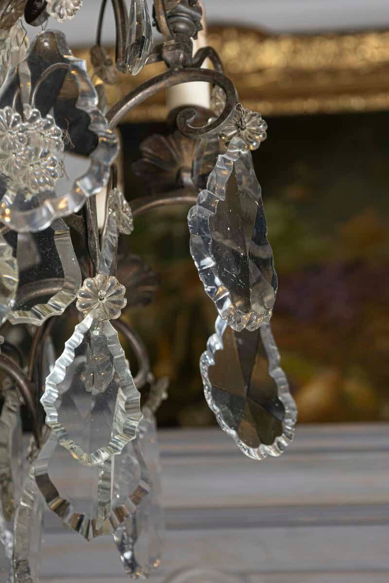 French 1890s Eight-Light Crystal Chandelier with Bronze Armature and Obelisks - JAA