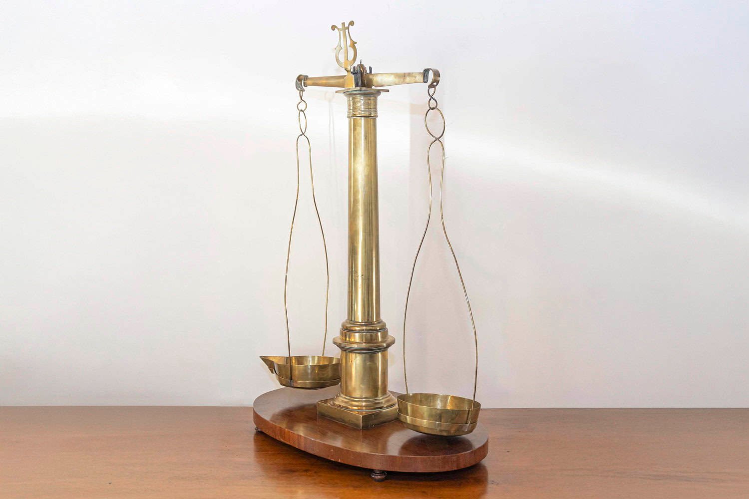 English 19th Century Brass Herbalist Scale with Central Column and Lyre Motif - JAA