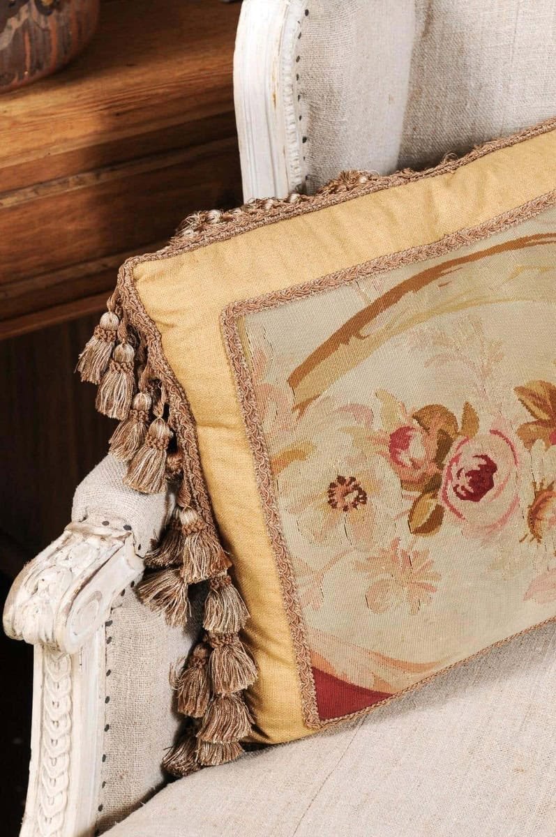 Pair of French 19th Century Aubusson Tapestry Pillows with Roses and Tassels - JAA