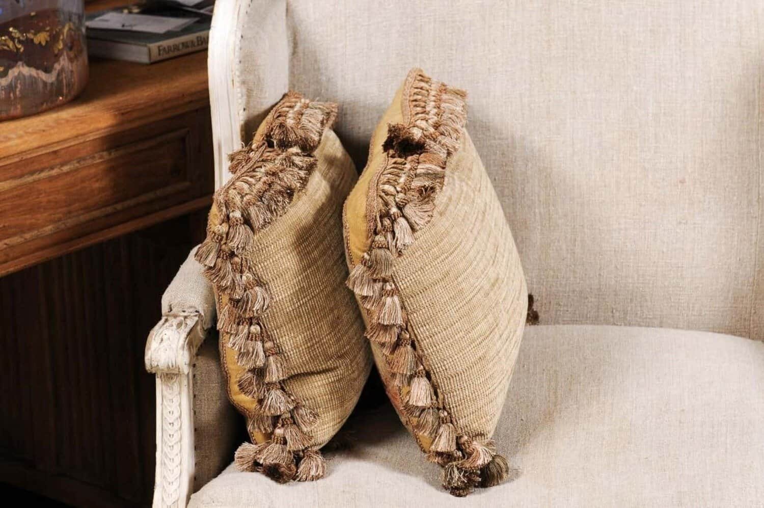 Pair of French 19th Century Aubusson Tapestry Pillows with Roses and Tassels - JAA