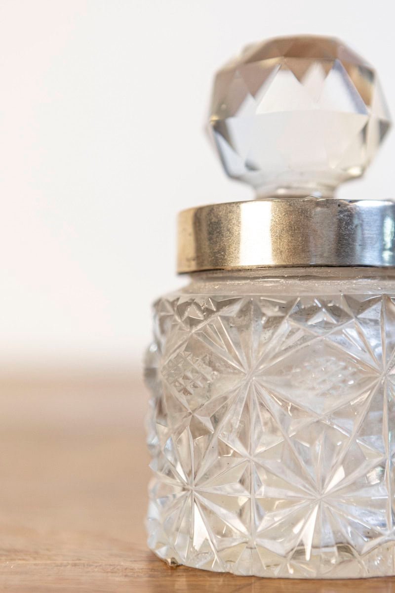 English 19th Century Crystal and Silver Jug with Diamond Motifs and Ball Stopper - JAA