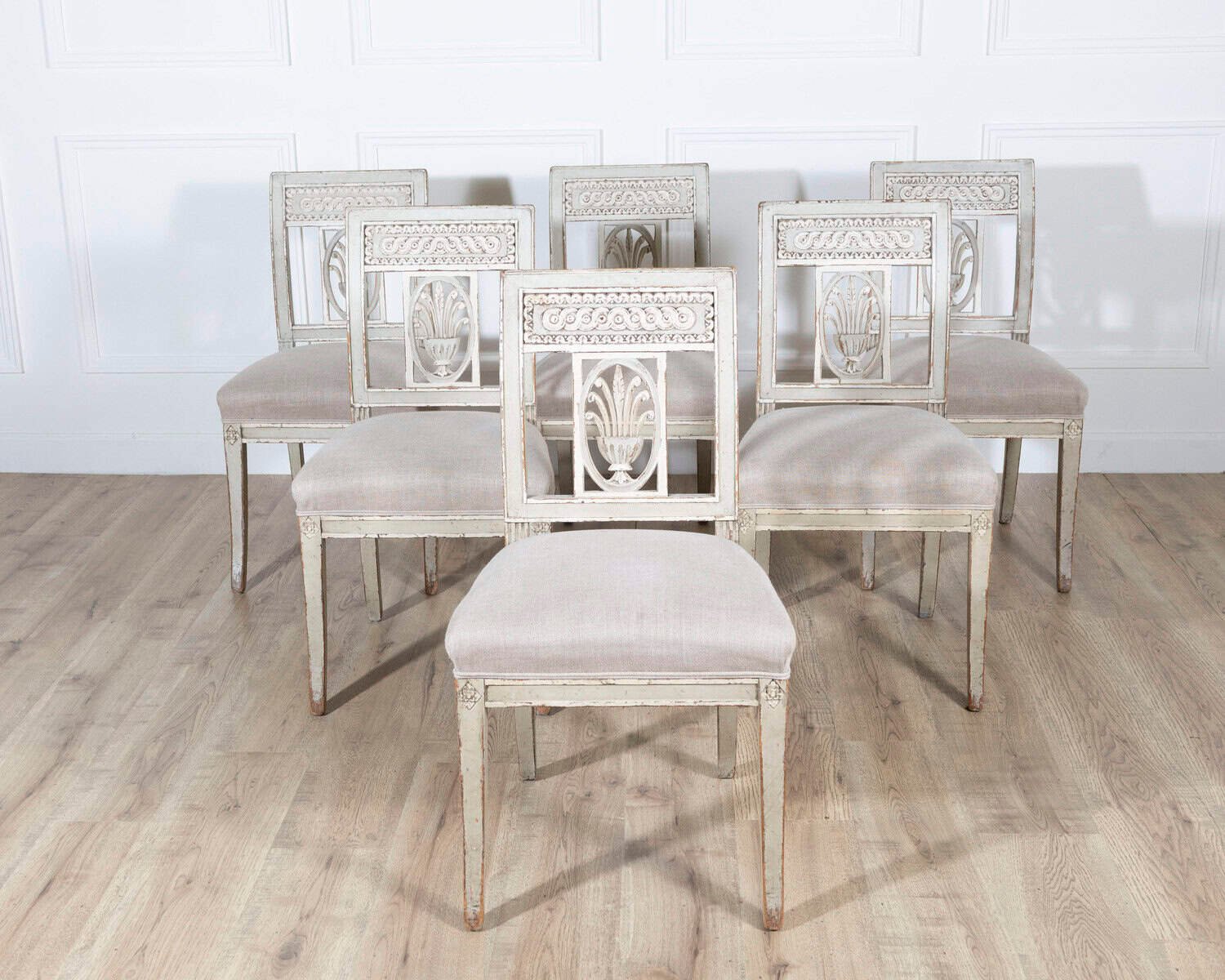 Set of Six 19th Century Directoire Style Carved Wood Chairs - JAA