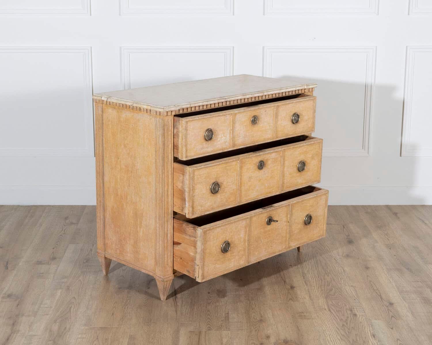 Swedish Gustavian-Style Painted Chest of Drawers in Sienna and Antique White, Circa 1890 - JAA