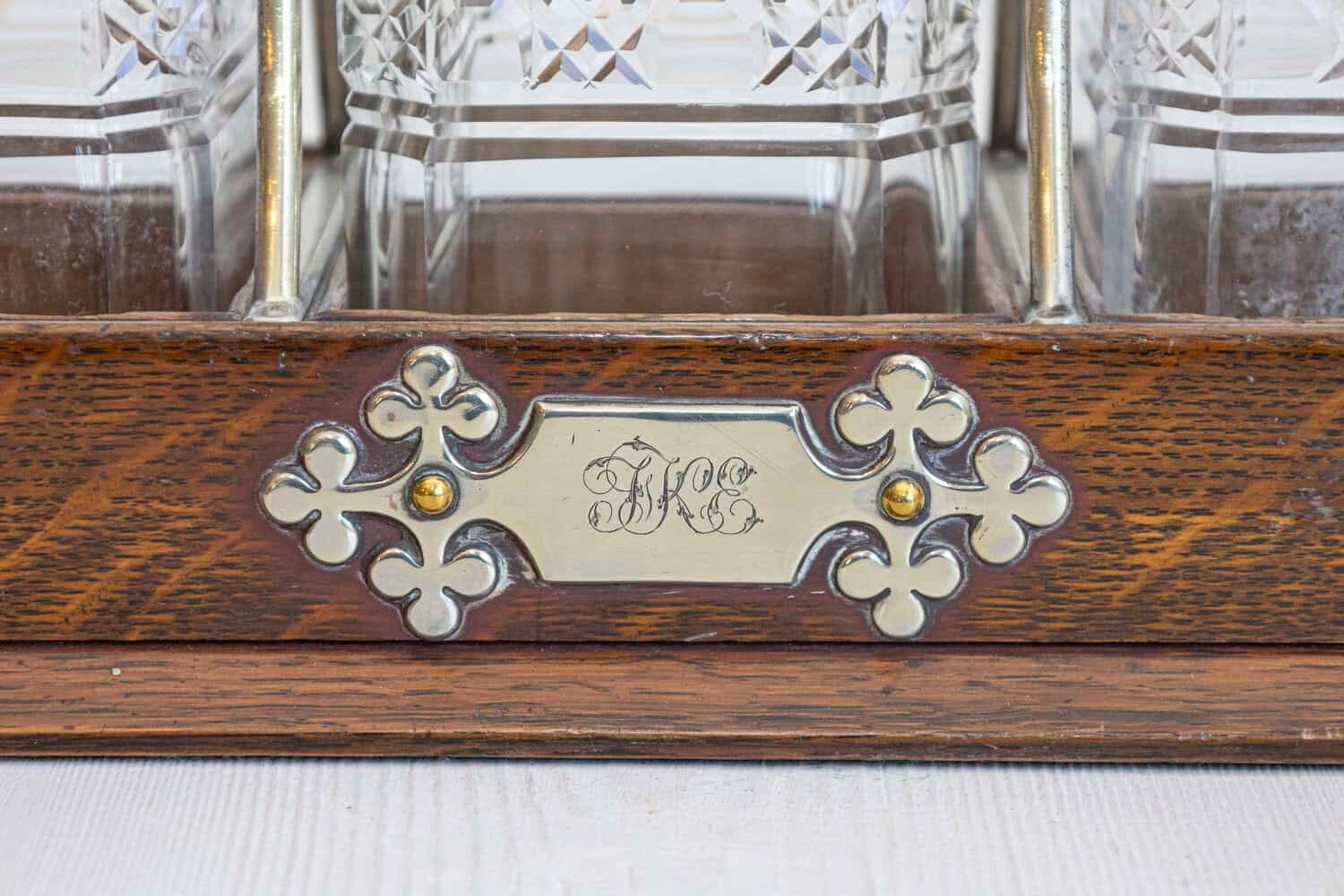 English 19th Century Victorian Locking Tantalus with Three Cut Glass Decanters - JAA