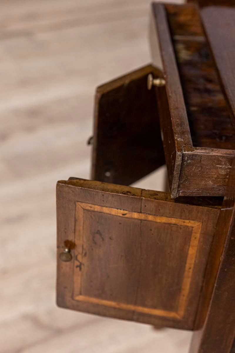Italian 19th Century Walnut Nightstand Table with Ash Inlaid Banding - JAA