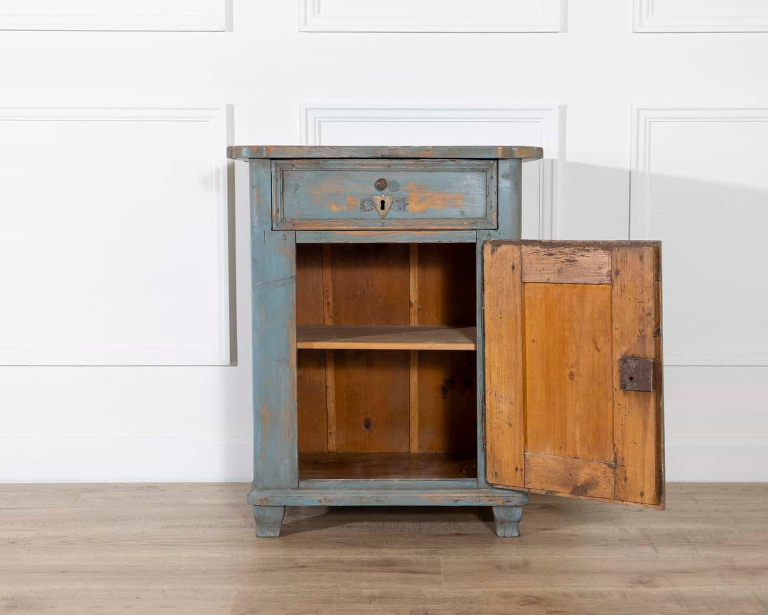 Alpine Blue-Painted Fir Wood Cabinet from Cortina d’Ampezzo, Late 18th Century - JAA