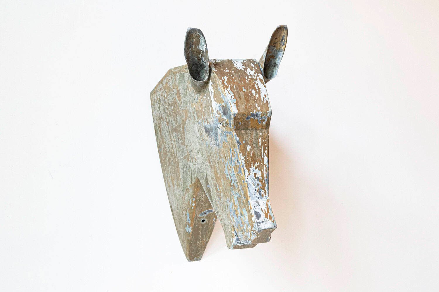French 1890s Gilded Zinc Horse Head Sculpture with Angular Traits and Patina - JAA