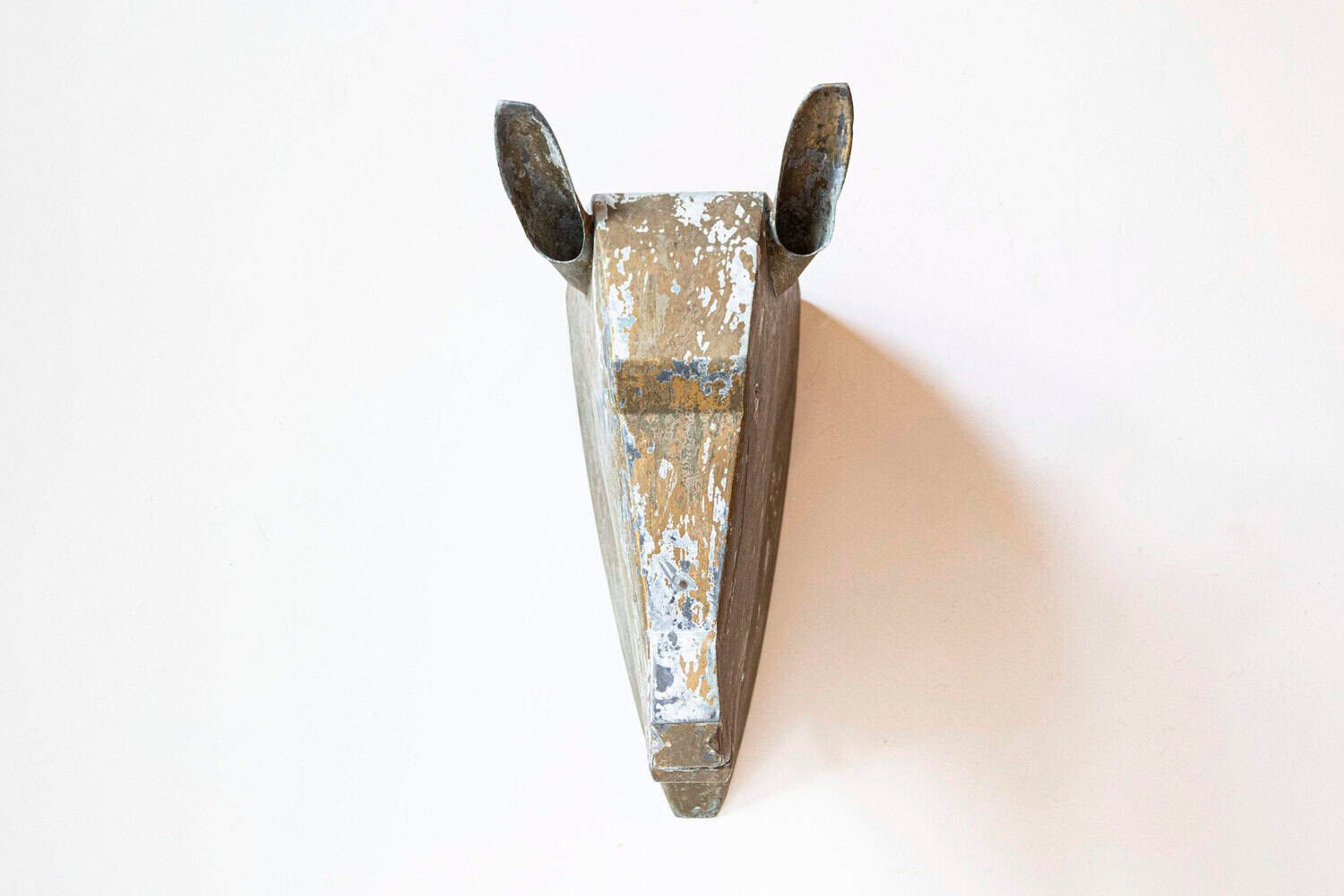 French 1890s Gilded Zinc Horse Head Sculpture with Angular Traits and Patina - JAA