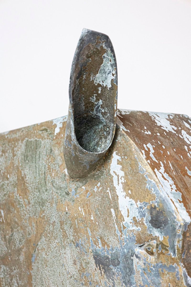 French 1890s Gilded Zinc Horse Head Sculpture with Angular Traits and Patina - JAA