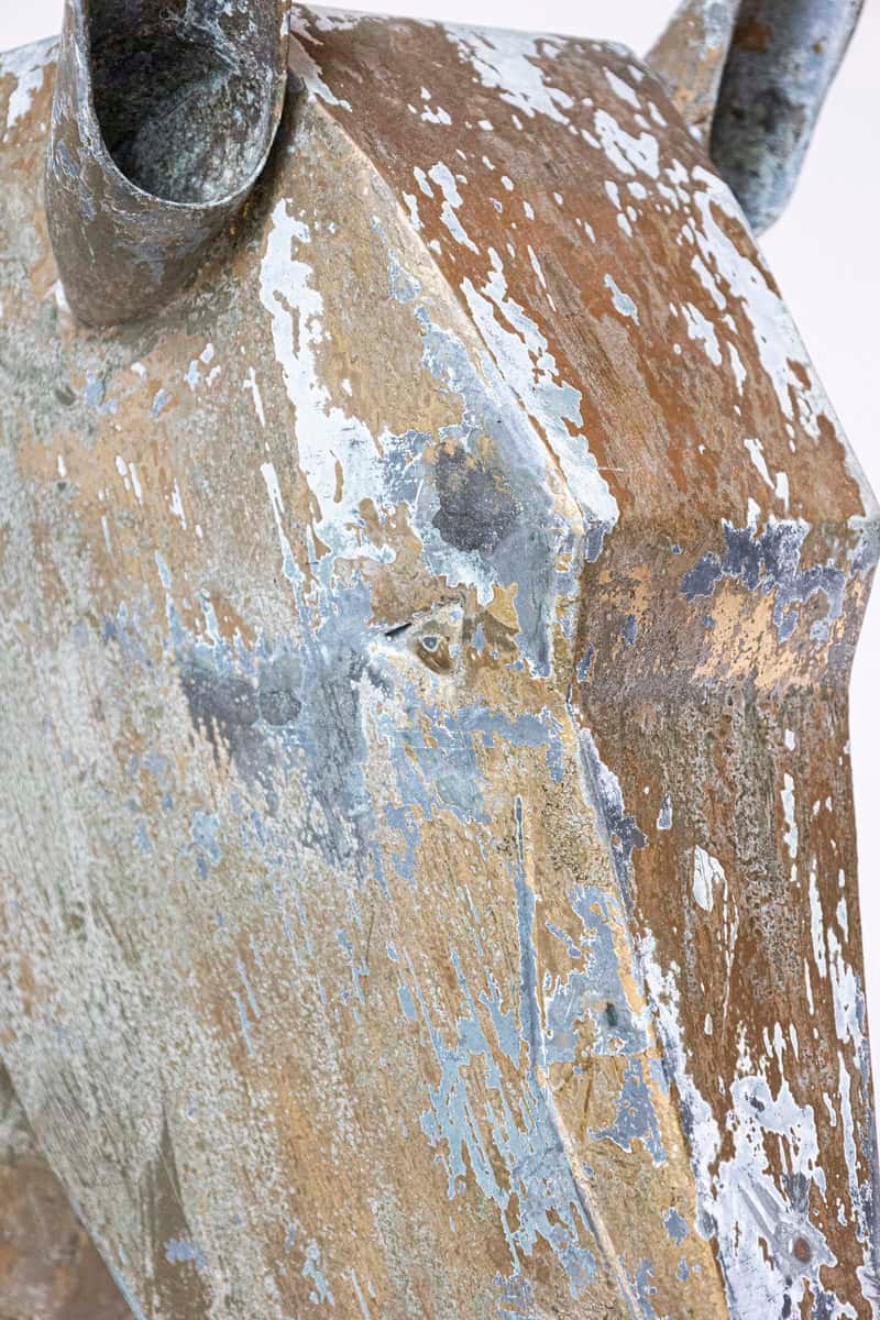 French 1890s Gilded Zinc Horse Head Sculpture with Angular Traits and Patina - JAA