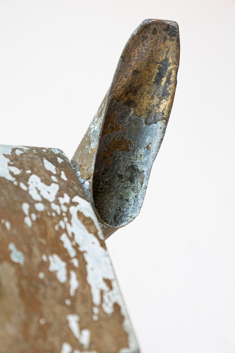 French 1890s Gilded Zinc Horse Head Sculpture with Angular Traits and Patina - JAA