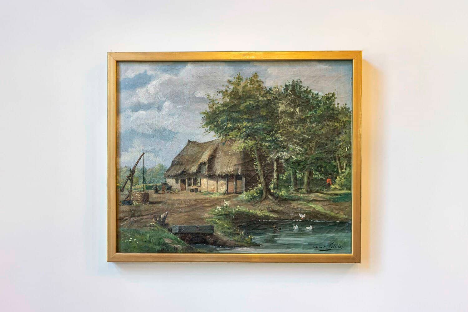 Belgian Julien t' Felt 1890s Gilt Framed Oil Painting Depicting a Farmyard Scene - JAA