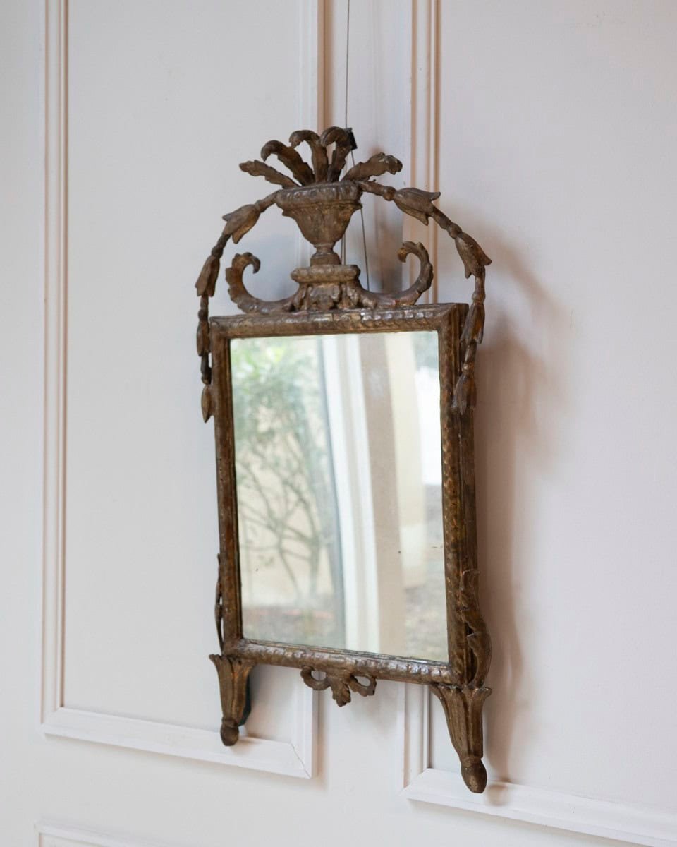 18th-Century Italian Giltwood Mirror with Carved Classical Crest - JAA