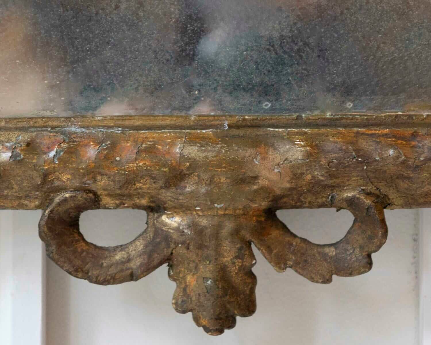 18th-Century Italian Giltwood Mirror with Carved Classical Crest - JAA