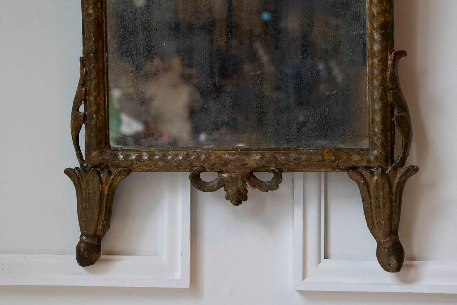 18th-Century Italian Giltwood Mirror with Carved Classical Crest - JAA