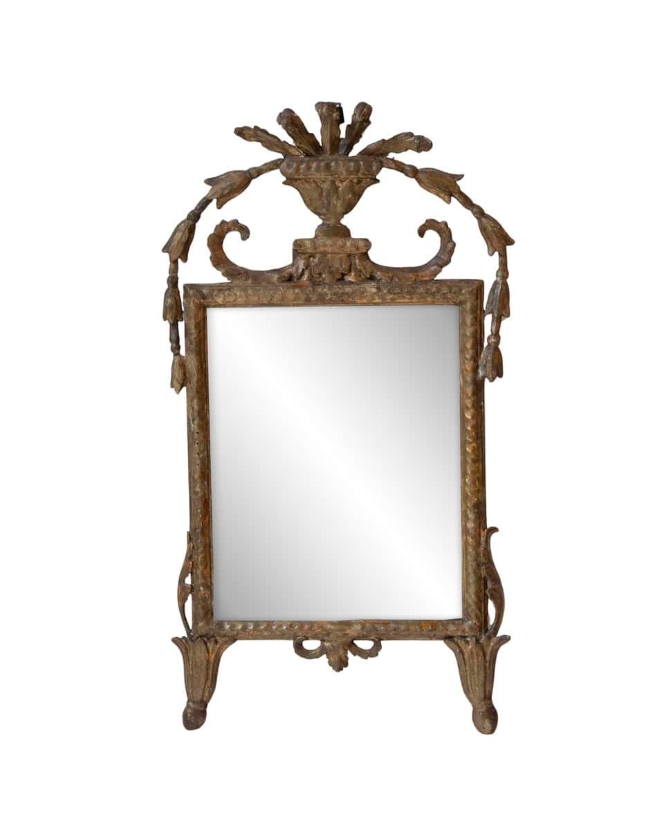 18th-Century Italian Giltwood Mirror with Carved Classical Crest - JAA