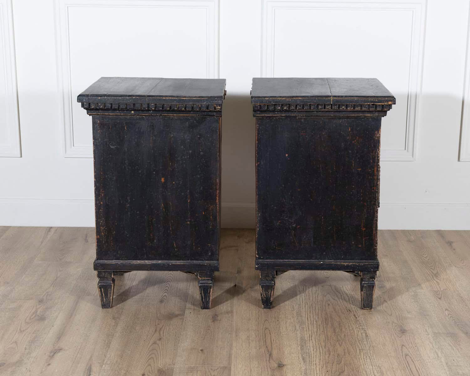 Pair of Scandinavian Black-Painted Bedside Tables with Brass Hardware, 20th Century - JAA