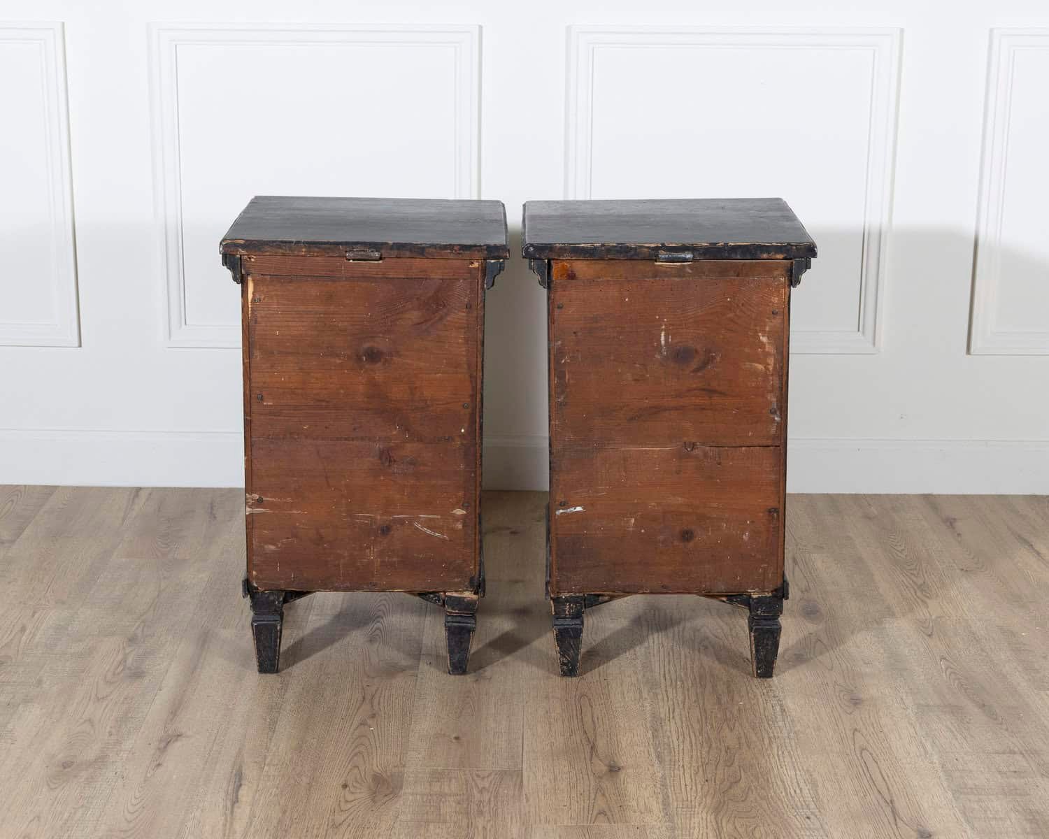 Pair of Scandinavian Black-Painted Bedside Tables with Brass Hardware, 20th Century - JAA
