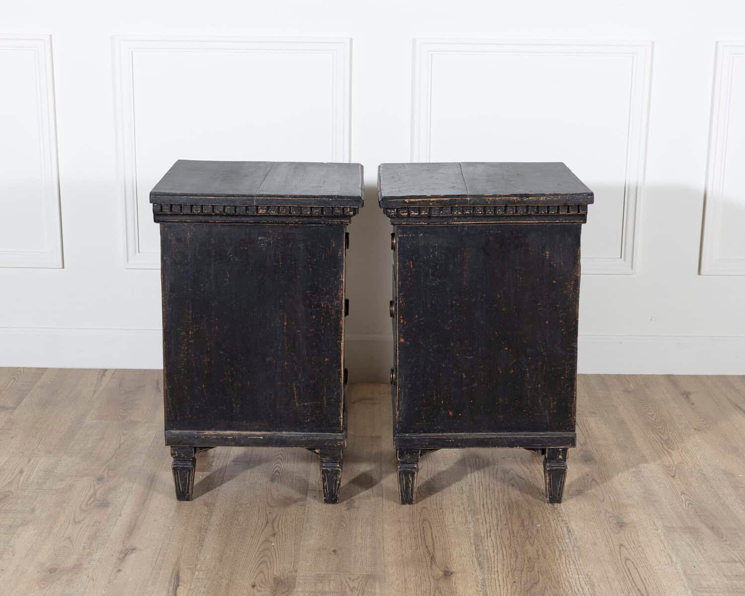 Pair of Scandinavian Black-Painted Bedside Tables with Brass Hardware, 20th Century - JAA