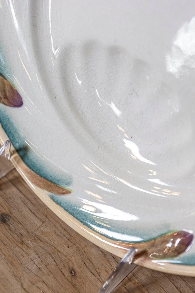 French Late 19th Century Sarreguemines Asparagus Plates with Shell Shaped Hole - JAA