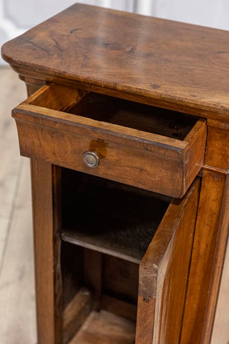 Italian 19th Century Walnut Bedside Table with Drawer over Door, Carved Motifs - JAA