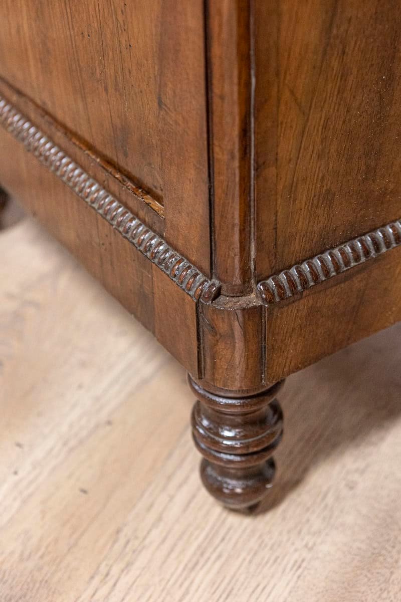 Italian 19th Century Walnut Bedside Table with Drawer over Door, Carved Motifs - JAA
