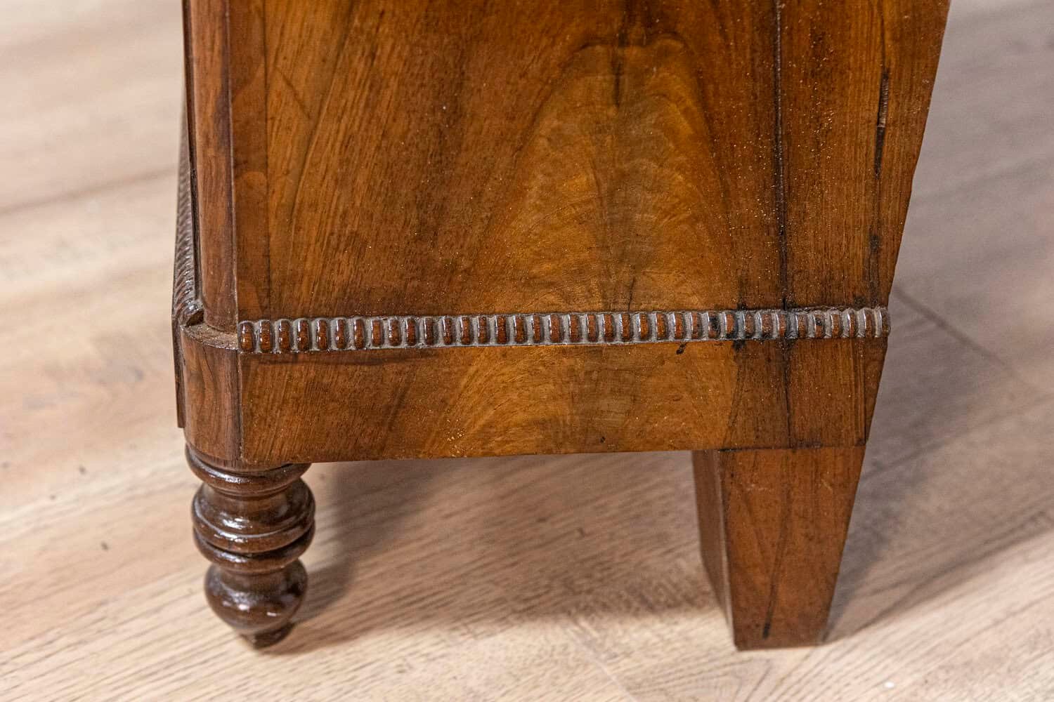 Italian 19th Century Walnut Bedside Table with Drawer over Door, Carved Motifs - JAA