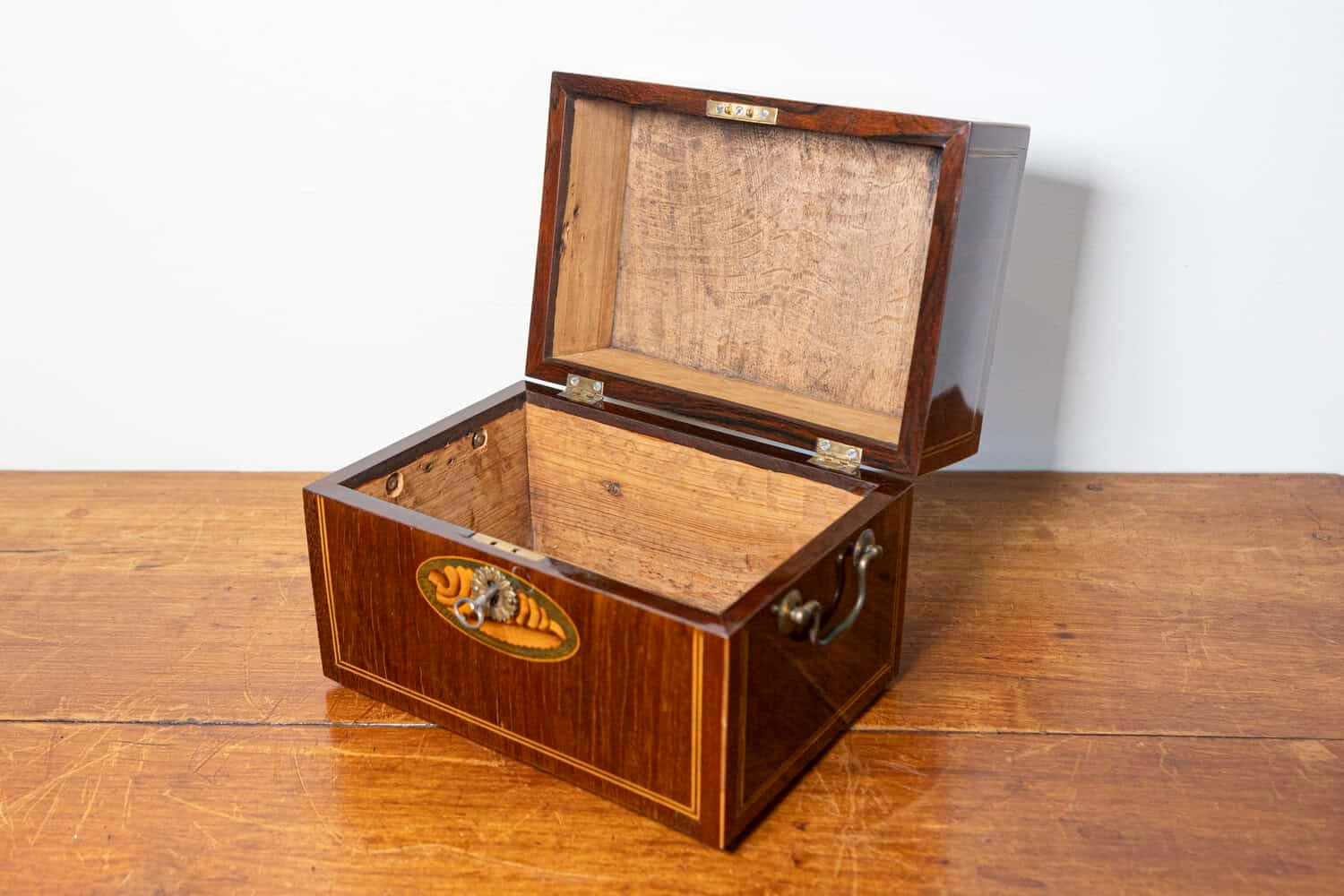 Danish 1840s Mahogany Box with Ash Shell Marquetry, Banding and Lateral Handles - JAA