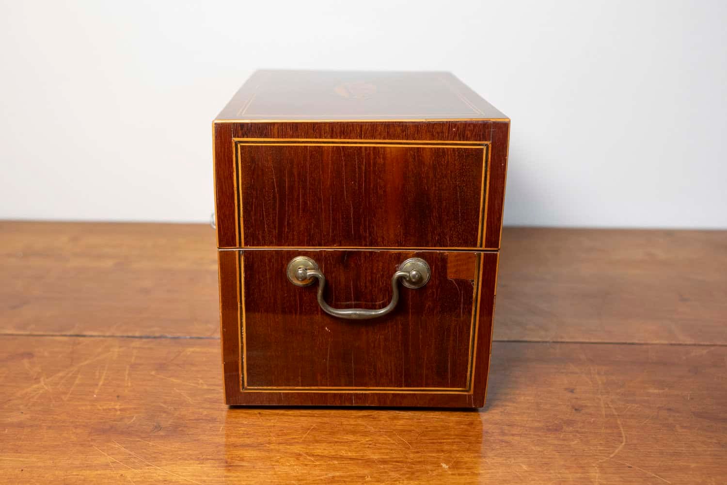 Danish 1840s Mahogany Box with Ash Shell Marquetry, Banding and Lateral Handles - JAA