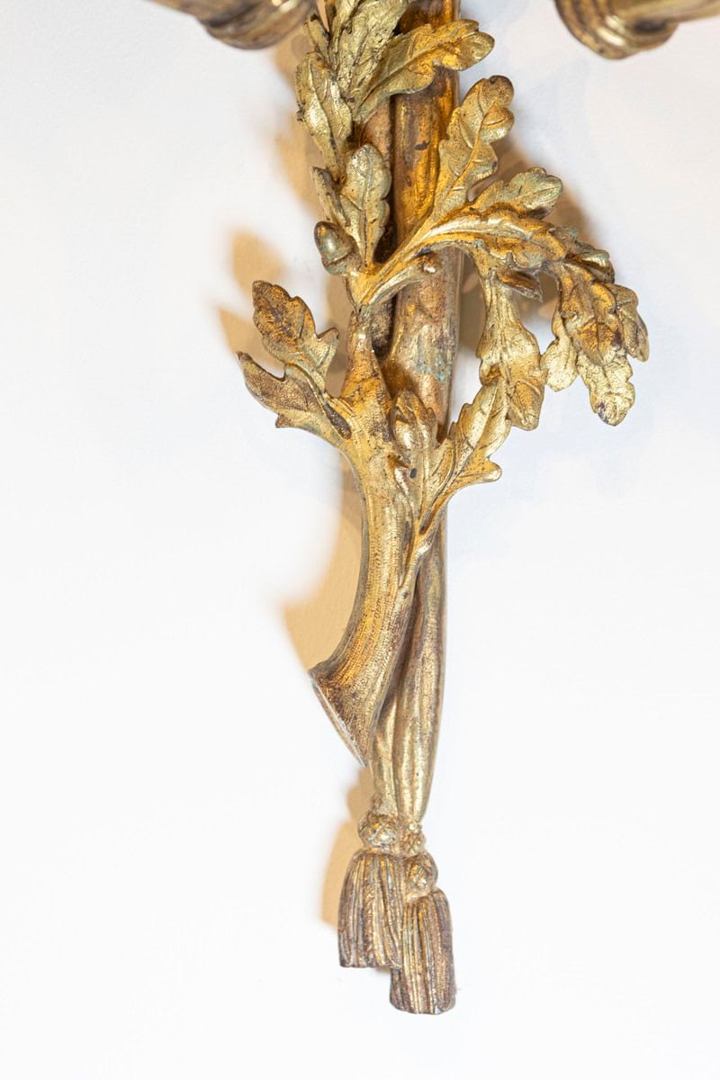 French 19th Century Louis XVI Style Bronze Two-Light Sconces with Hunting Horns, Pair - JAA