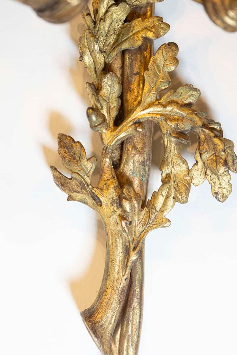 French 19th Century Louis XVI Style Bronze Two-Light Sconces with Hunting Horns, Pair - JAA