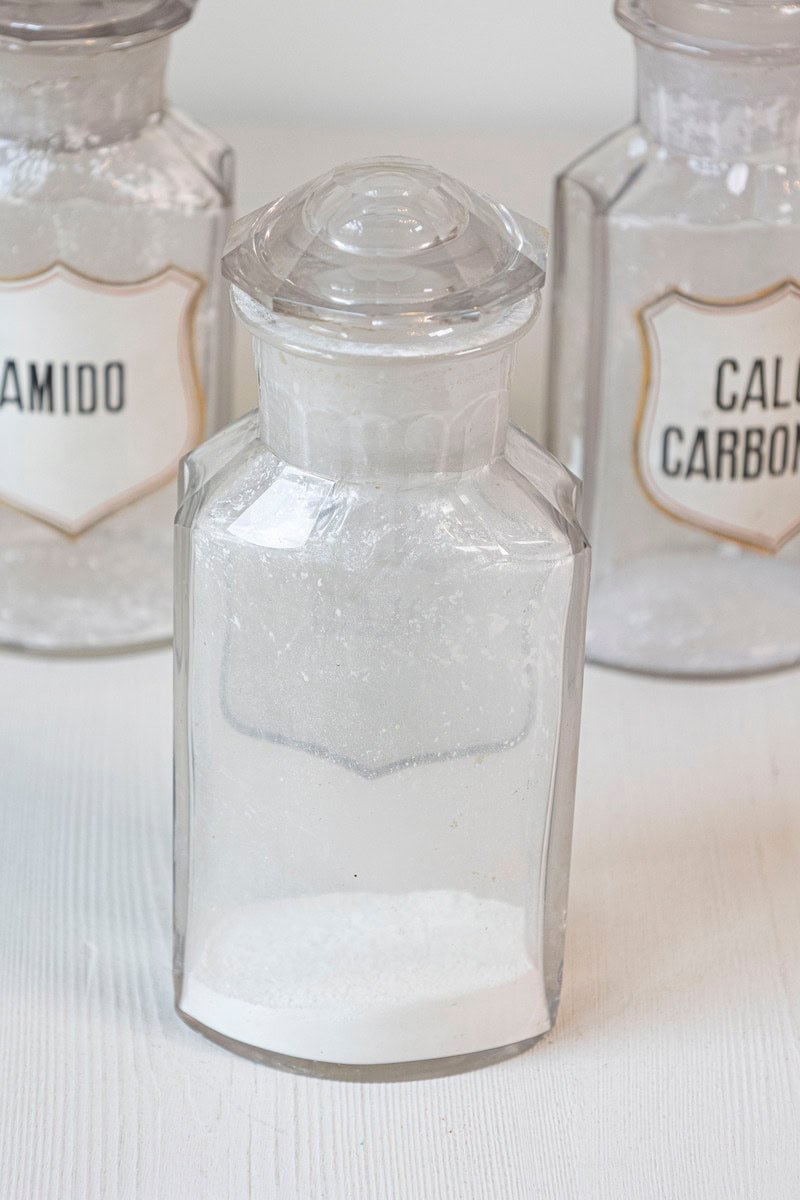 Italian 20th Century Clear Glass Hexagonal Apothecary Pharmacy Jar with Original Label and Glass Stopper - JAA