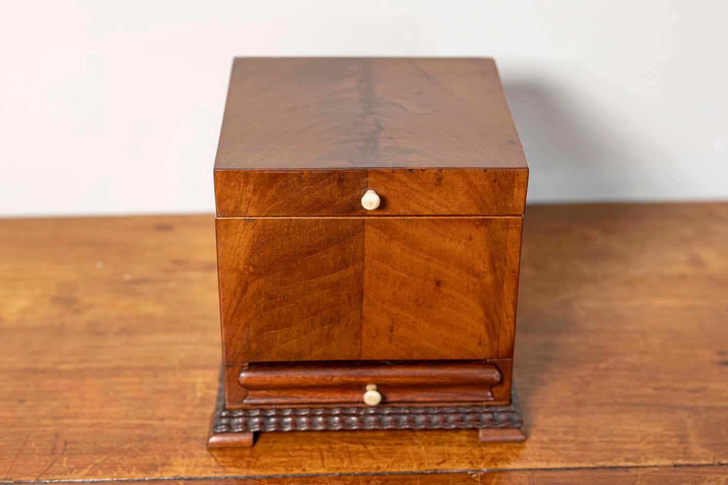 Danish 19th Century Walnut Box with Front Drawer and Carved Edges, Circa 1850 - JAA