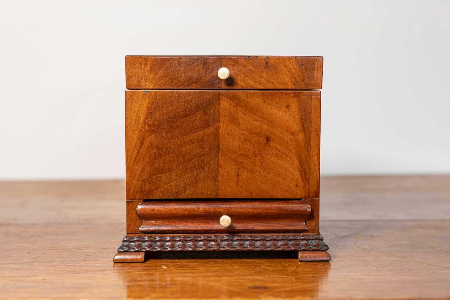 Danish 19th Century Walnut Box with Front Drawer and Carved Edges, Circa 1850 - JAA