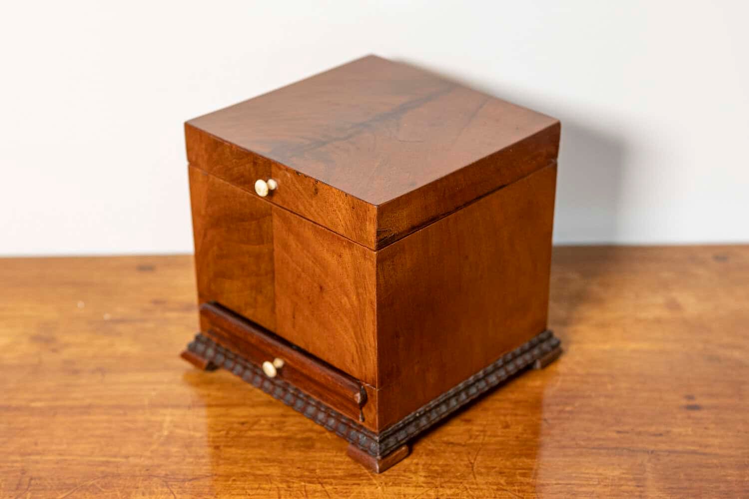 Danish 19th Century Walnut Box with Front Drawer and Carved Edges, Circa 1850 - JAA