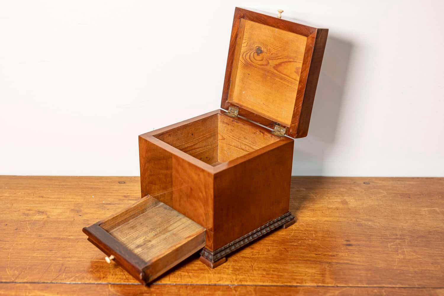 Danish 19th Century Walnut Box with Front Drawer and Carved Edges, Circa 1850 - JAA