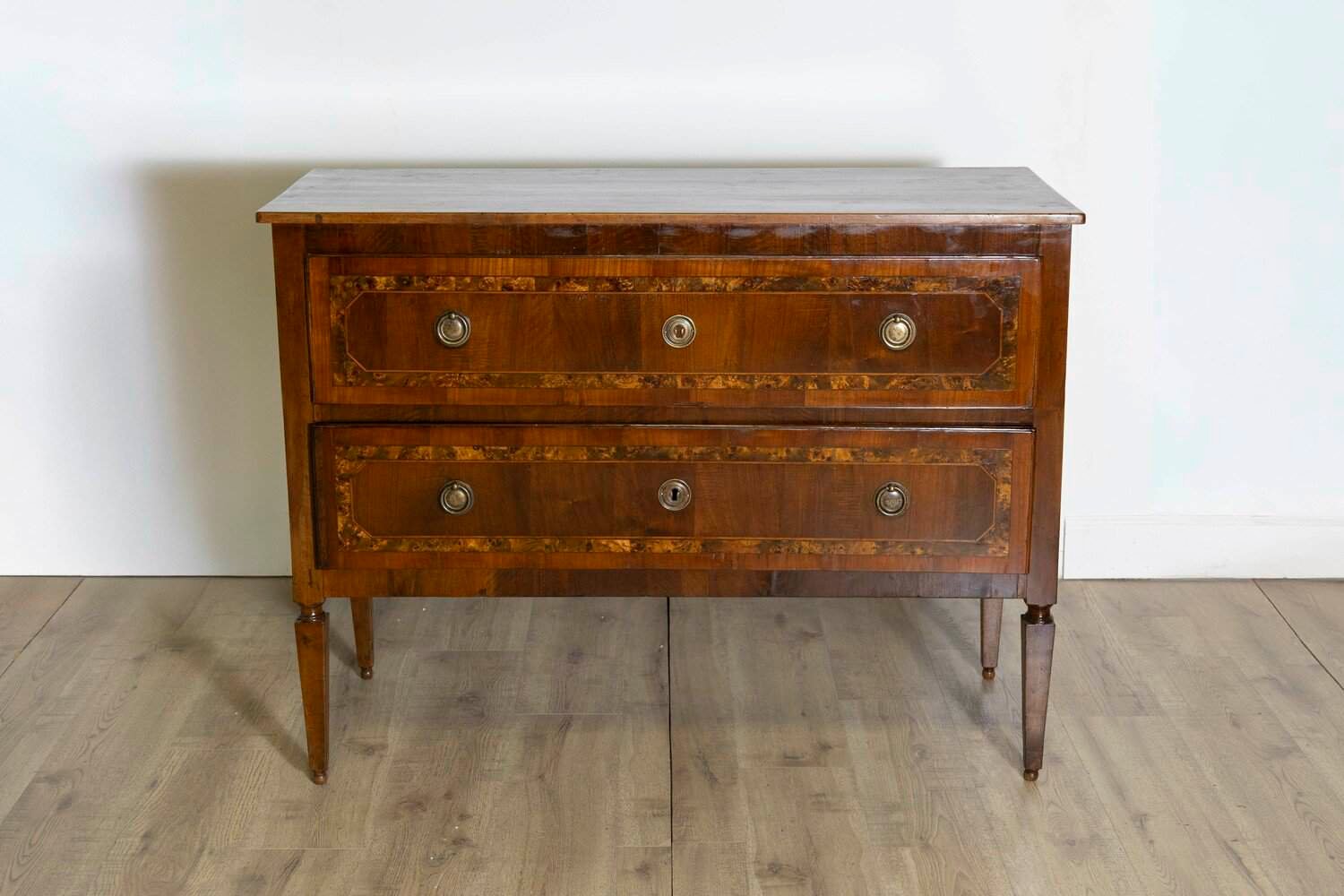 18th Century Italian Walnut Two Drawer Commode with Tapered Legs - JAA