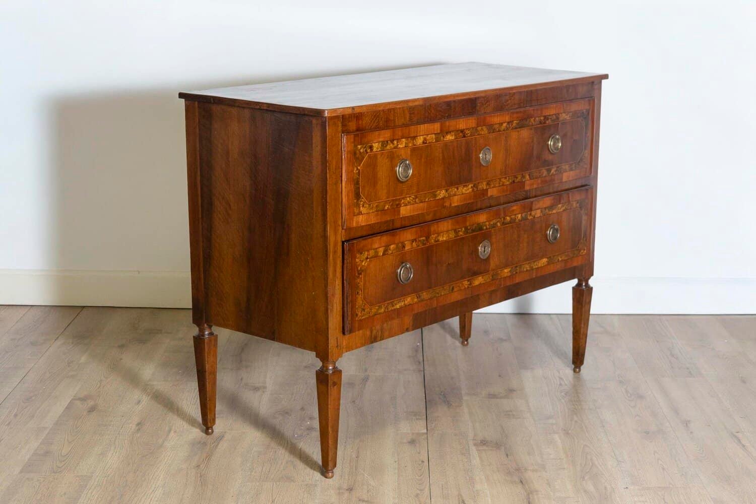 18th Century Italian Walnut Two Drawer Commode with Tapered Legs - JAA