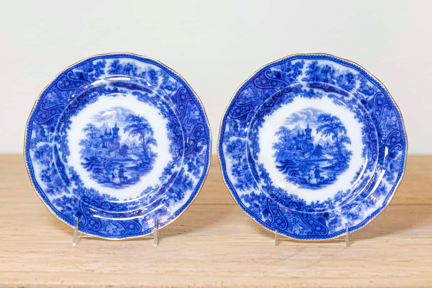 Two English Late 19th–Early 20th Century Burgess & Leigh Middleport Plates with Flow Blue Nonpareil Patterns - JAA