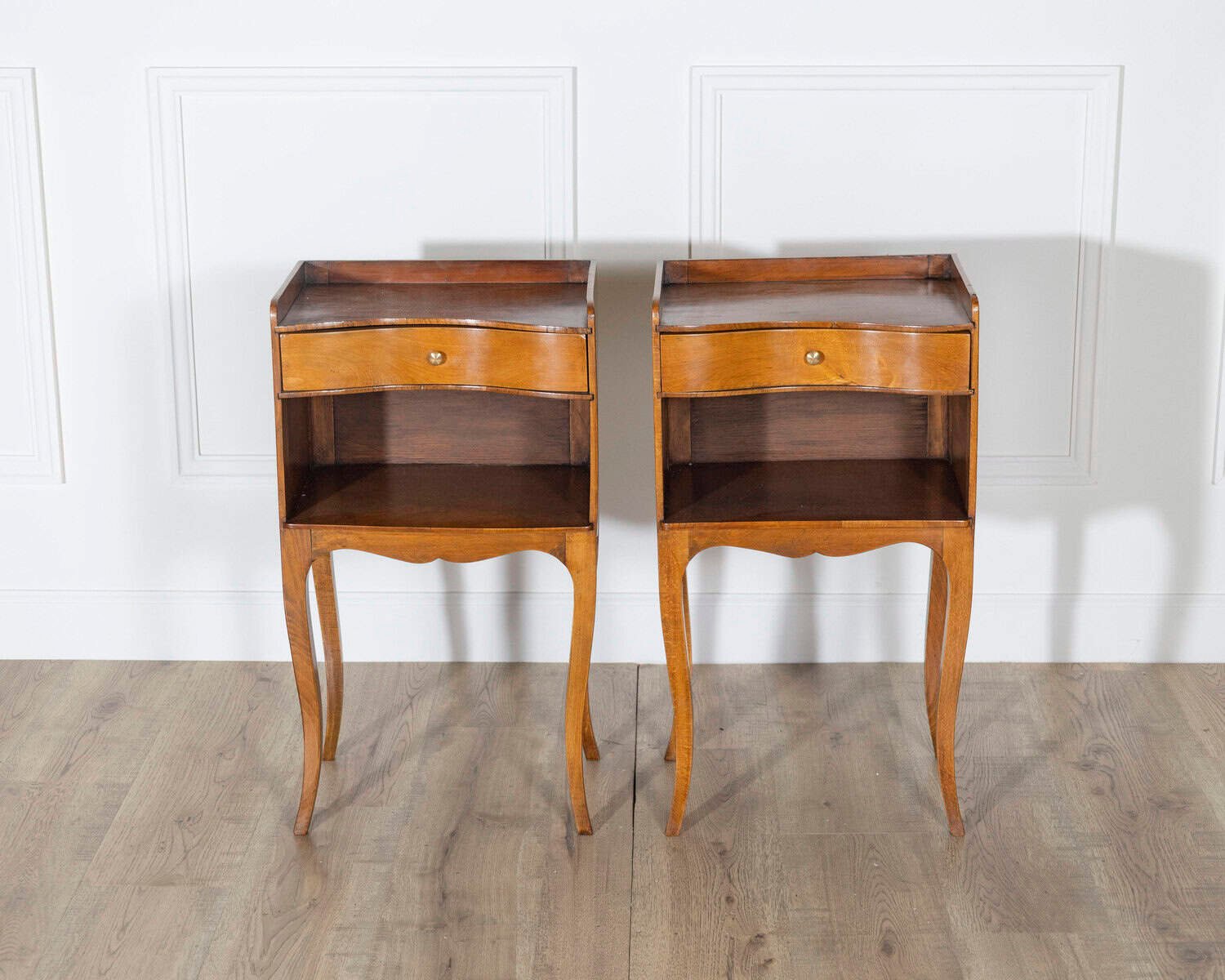 Pair of Louis XV Style Cherry Bedside Tables with Drawer and Niche - JAA