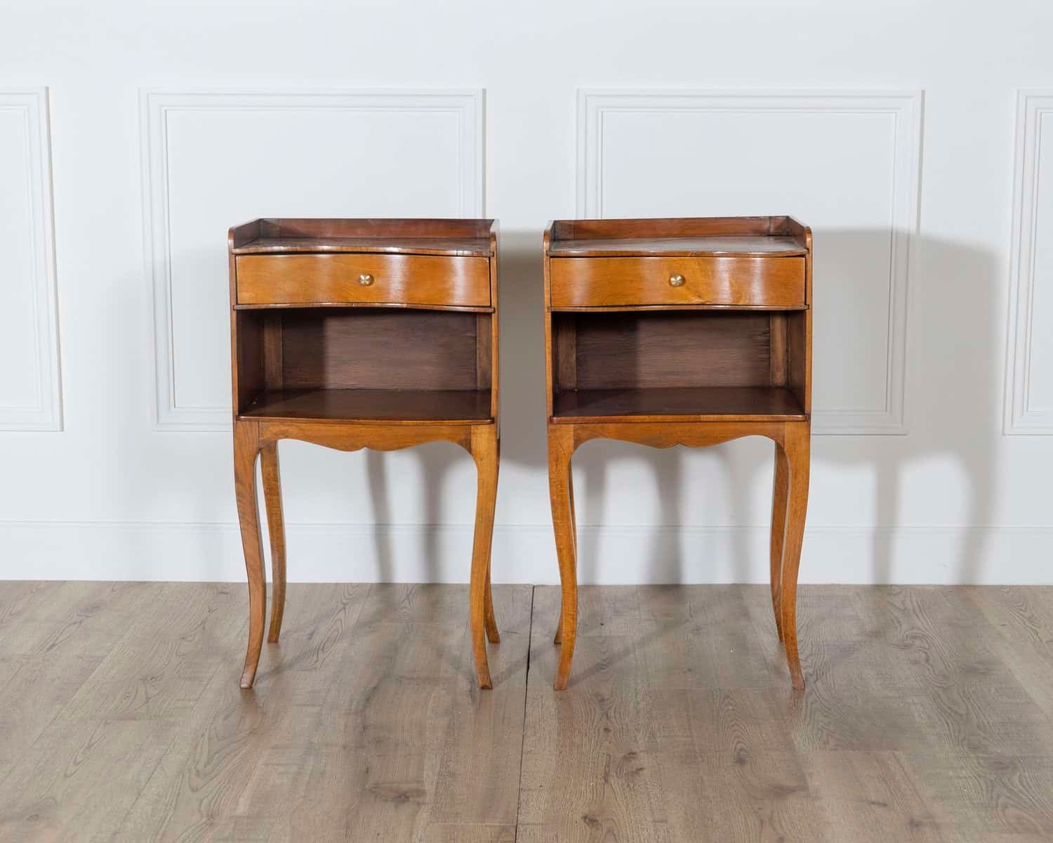 Pair of Louis XV Style Cherry Bedside Tables with Drawer and Niche - JAA