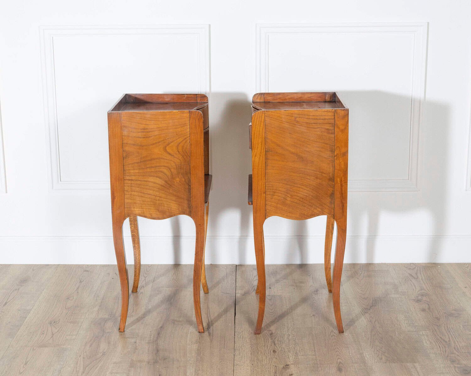Pair of Louis XV Style Cherry Bedside Tables with Drawer and Niche - JAA