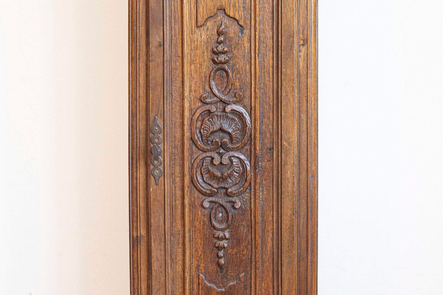 French Napoléon III Carved Walnut Long Case Clock with Brass Farming Scene - JAA