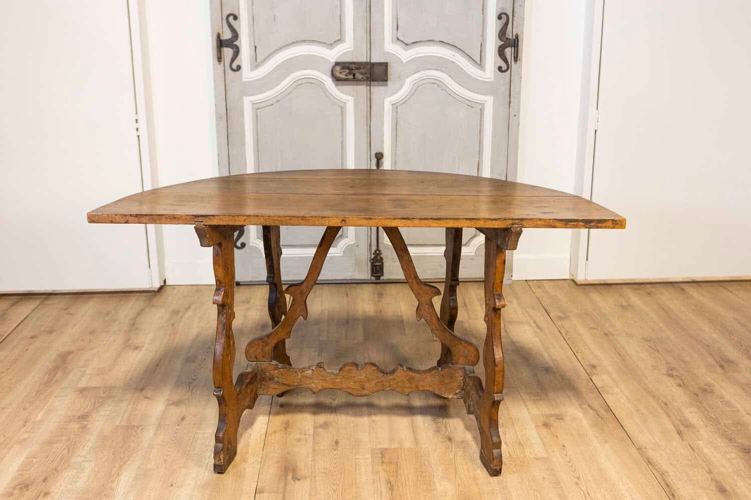 17th Century Italian Baroque Period Walnut Demilune Table with Carved Lyre Base - JAA