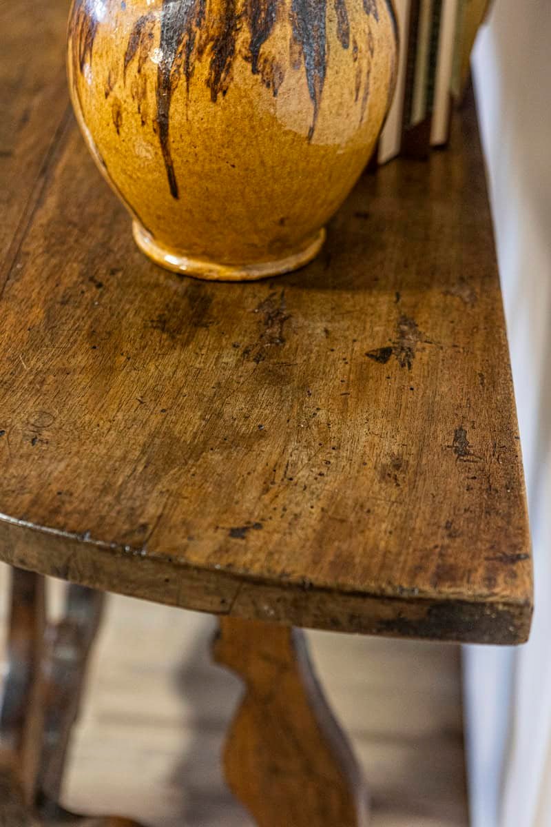 17th Century Italian Baroque Period Walnut Demilune Table with Carved Lyre Base - JAA